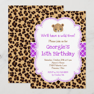 Leopard Print Lila Quatrefolie Geburtstagsparty Einladung