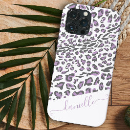 Leopard Print Lilac Gray Eleganter Skriptname Case-Mate iPhone Hülle