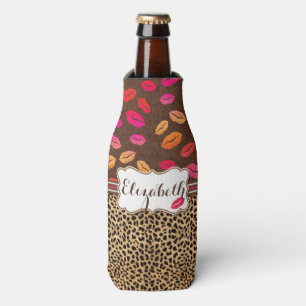 Leopard Print Lips Kisses Personalisiert Flaschenkühler