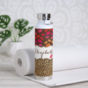 Leopard Print Lips Kisses Personalisiert Trinkflasche