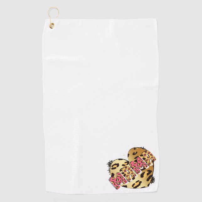 Leopard Print Mama Heart Golf Handtuch (Vorderseite)