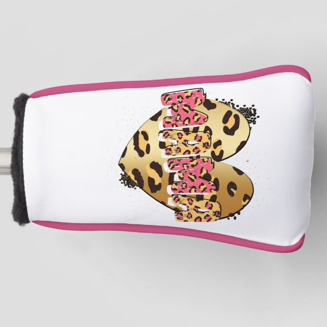 Leopard Print Mama Heart Golf Head Cover Headcover (Vorderseite)