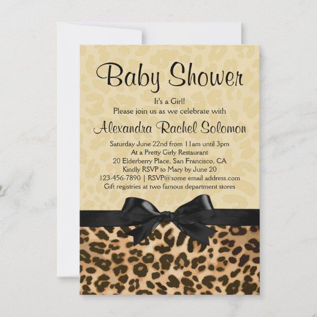 Leopard Print mit Bow Girl Shower Einladung (Vorderseite)