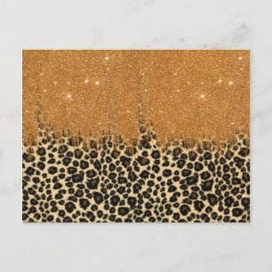 Leopard Print mit Gold Imitate Glitzer Pinke Strok Postkarte