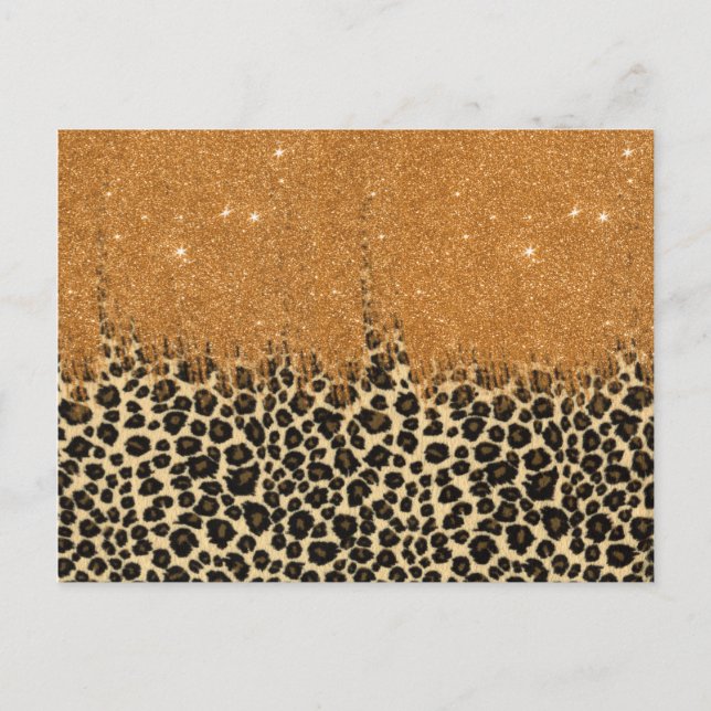 Leopard Print mit Gold Imitate Glitzer Pinke Strok Postkarte (Vorderseite)