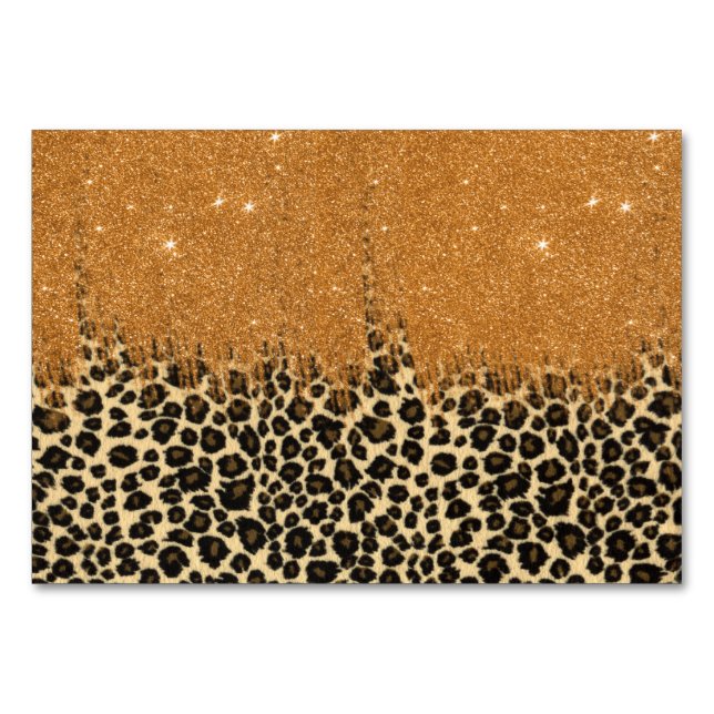 Leopard Print mit Gold Imitate Glitzer Pinke Strok Tischnummer (Vorderseite)