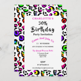 Leopard Print Modern Colorful Birthday Celebration Einladung