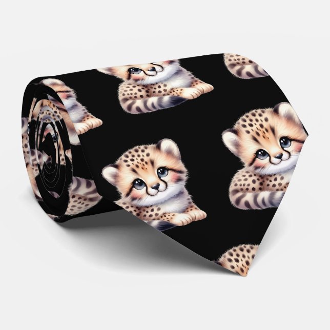 Leopard Print Modern Kawaii Niedlich Cheetah Babys Krawatte (Gerollt)