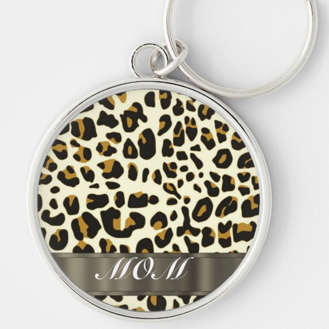 Leopard Print Mom Text Schlüsselanhänger (Vorne)