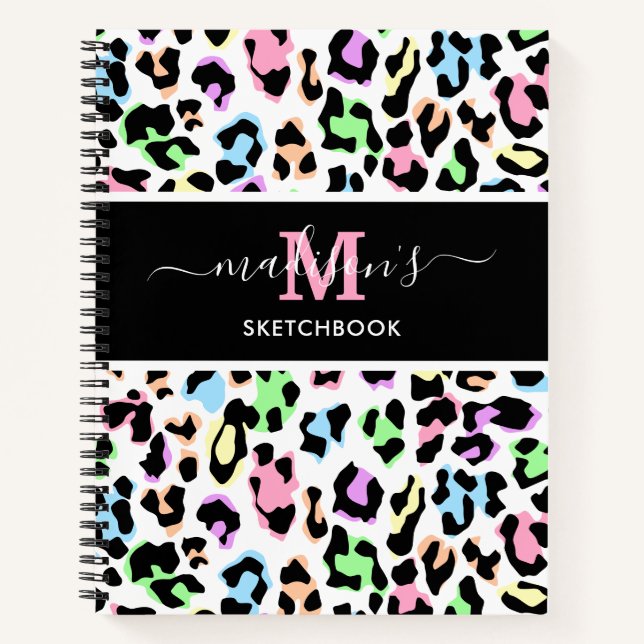 Leopard Print Monogram Artist Sketchbook Notizbuch (Vorderseite)