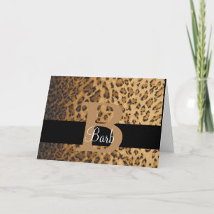Leopard Print Monogram B Initial, Thankyou, Hinwei Karte