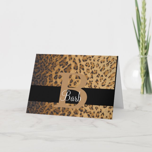Leopard Print Monogram B Initial, Thankyou, Hinwei Karte (Vorderseite)