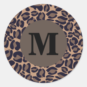 Leopard Print Monogram Classic Dschungel Party Runder Aufkleber