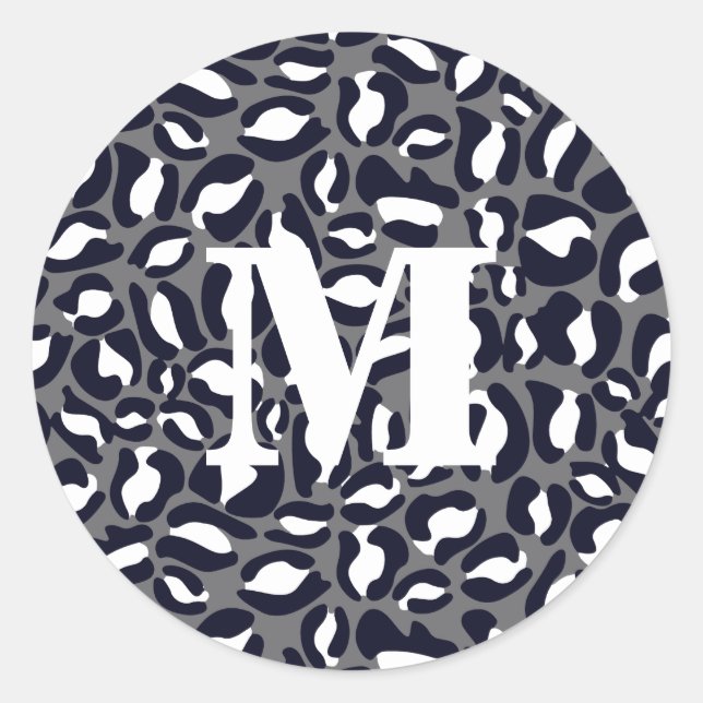 Leopard Print Monogram Classic Dschungel Party Runder Aufkleber (Vorderseite)