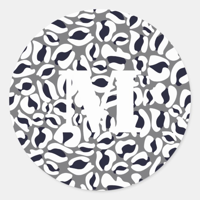Leopard Print Monogram Classic Dschungel Party Runder Aufkleber (Vorderseite)