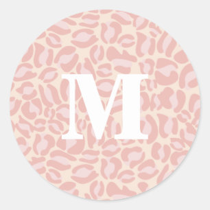 Leopard Print Monogram Classic Pink Jungle Party Runder Aufkleber