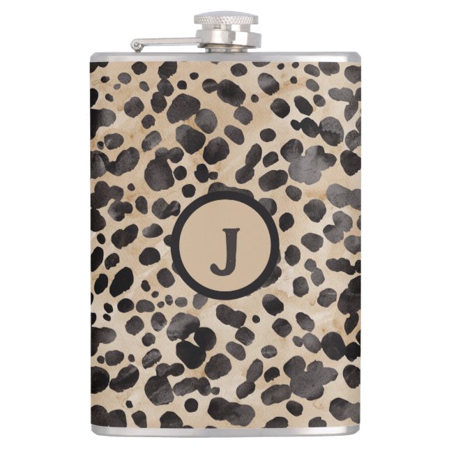Leopard Print Monogram Flachmann (Vorderseite)