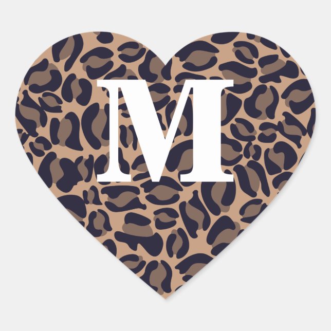Leopard Print Monogram Leopard Spots Jungle Safari Herz-Aufkleber (Vorderseite)