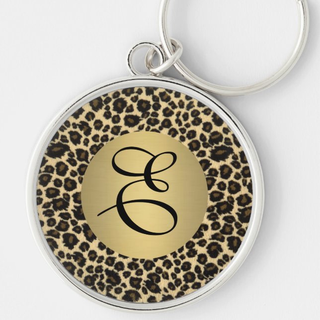 Leopard Print Monogram Schlüsselanhänger (Vorne)