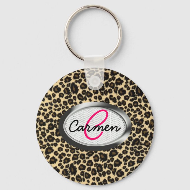Leopard Print Monogram Schlüsselanhänger (Vorderseite)