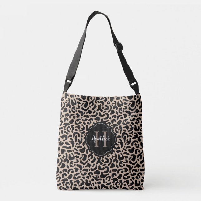 Leopard Print Monogram Totbeutel Tragetaschen Mit Langen Trägern (Rückseite)