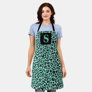Leopard Print Monogram Trendy Aquamarin Blue Schür Schürze