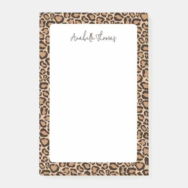 Leopard Print Monogrammed Post-it Klebezettel (Vorderseite)