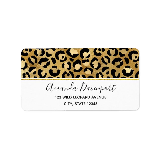 Leopard Print Muster in Gold und Schwarz Adressaufkleber (Vorne)