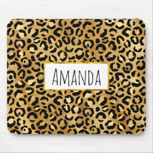 Leopard Print Muster in Gold und Schwarz Mousepad