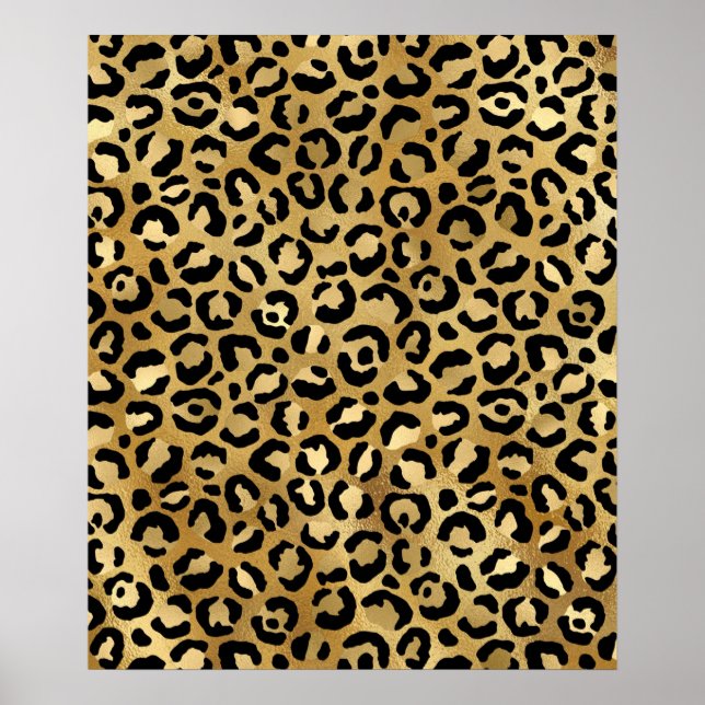Leopard Print Muster in Gold und Schwarz Poster (Vorne)