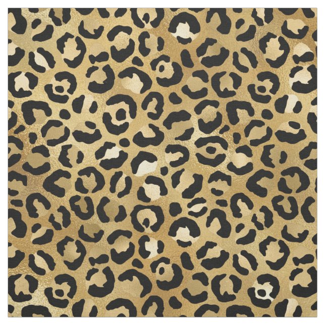 Leopard Print Muster in Gold und Schwarz Stoff (Muster)