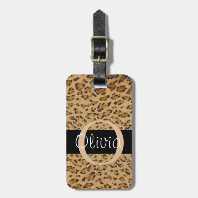 Leopard Print O Monogramm Initialen Gepäckanhänger (Vorderseite vertikal)