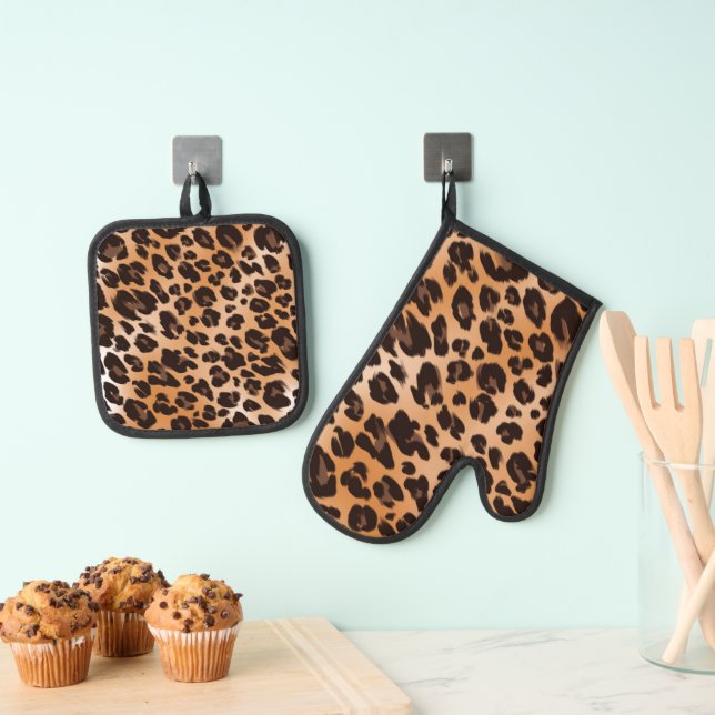 Leopard Print Ofenhandschuh & Topflappen-Set (Insitu (Hängend))