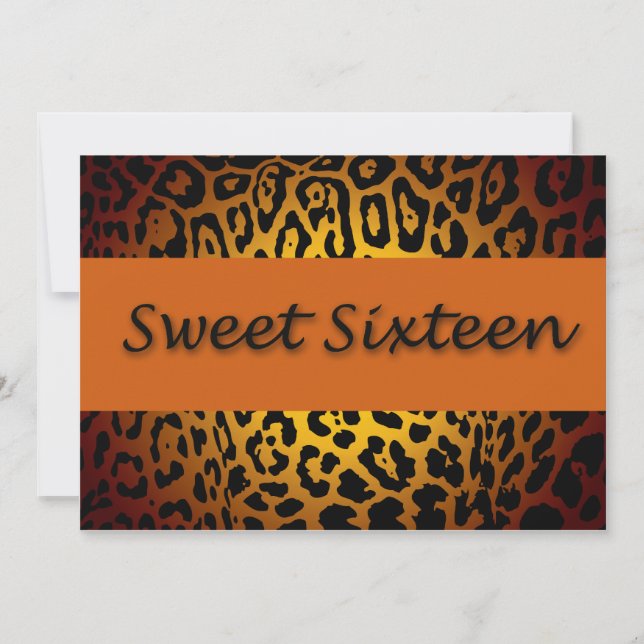 Leopard Print, Orange & Black 16 . Geburtstag Einladung (Vorderseite)