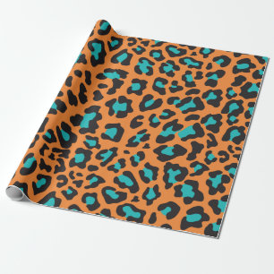 Leopard Print Orange, Black, Aqua Geschenkpapier