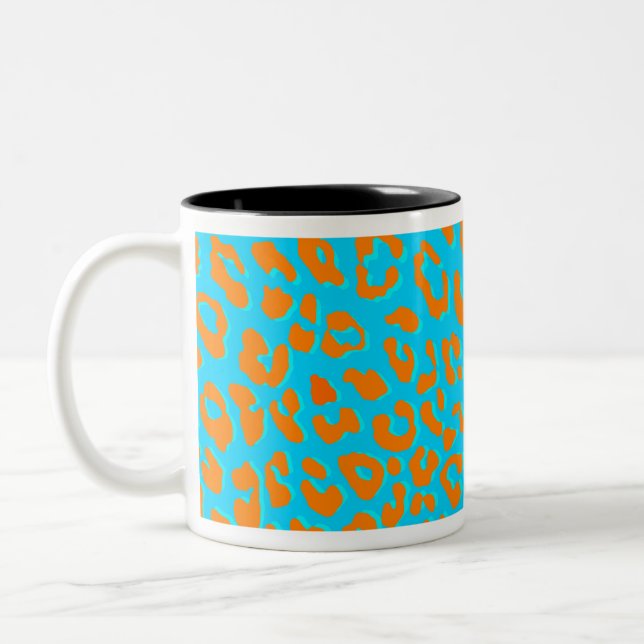 Leopard Print Orange Blue Zweifarbige Tasse (Links)