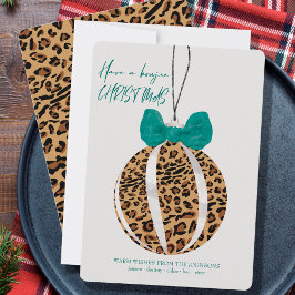 Leopard Print Ornament Green Bow Boujee Weihnachte Feiertagskarte