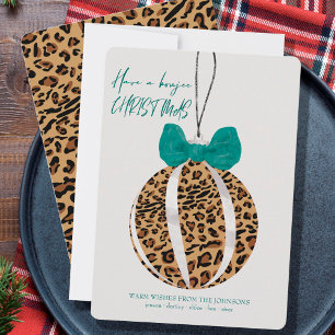 Leopard Print Ornament Green Bow Boujee Weihnachte Feiertagskarte