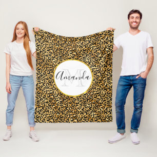 Leopard Print Patches in Gold und Schwarz Monogram Fleecedecke