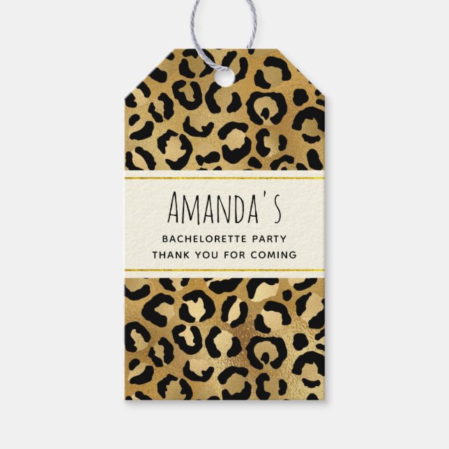 Leopard Print Pattern auf Gold Junggeselinnen-Absc Geschenkanhänger (Vorderseite)