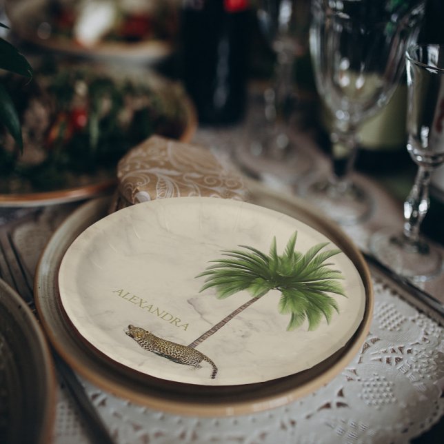 Leopard Print Pattern Elegant Palm Personal Pappteller (Von Creator hochgeladen)