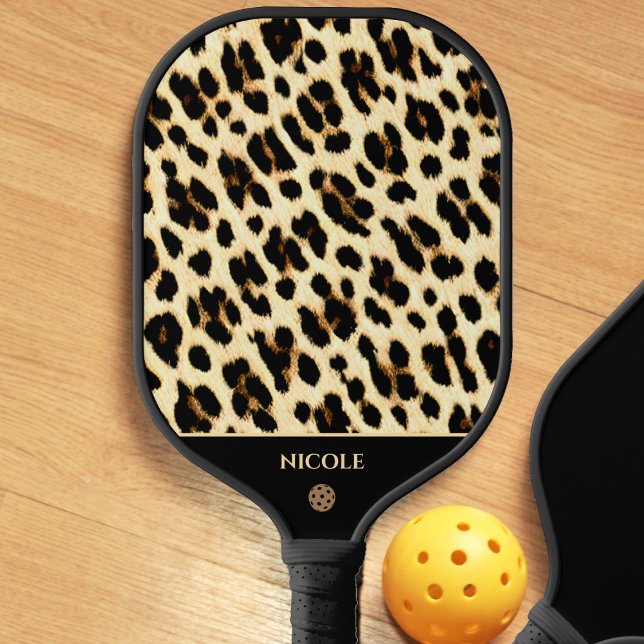 Leopard Print Pattern Schwarz & Tan Light Brown Pickleball Schläger (leopard print pickleball paddle)