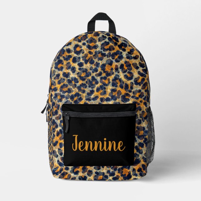 Leopard Print Personalisiert Bedruckter Rucksack (Vorderseite)