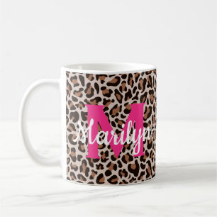 Leopard Print personalize Name Hot Pink Coffee Tas Kaffeetasse