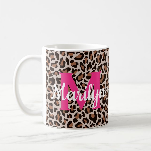 Leopard Print personalize Name Hot Pink Coffee Tas Kaffeetasse (Links)