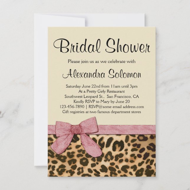 Leopard Print Pink Bow Bridal Dusche Einladung (Vorderseite)