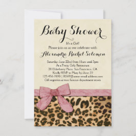Leopard Print Pink Bow Girl Babydusche Einladung