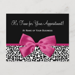 Leopard Print Pink Bow Salon Ernennung Erinnerung Postkarte