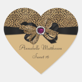 Leopard Print Pink Jewel Diamonds Sweet 16 Hear Herz-Aufkleber