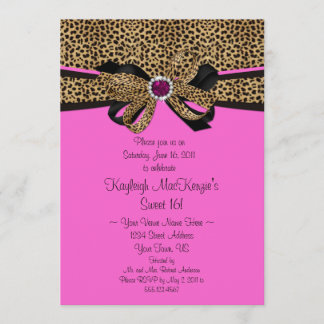 Leopard Print Pink Juwelen Diamonds Sweet 16 Einladung